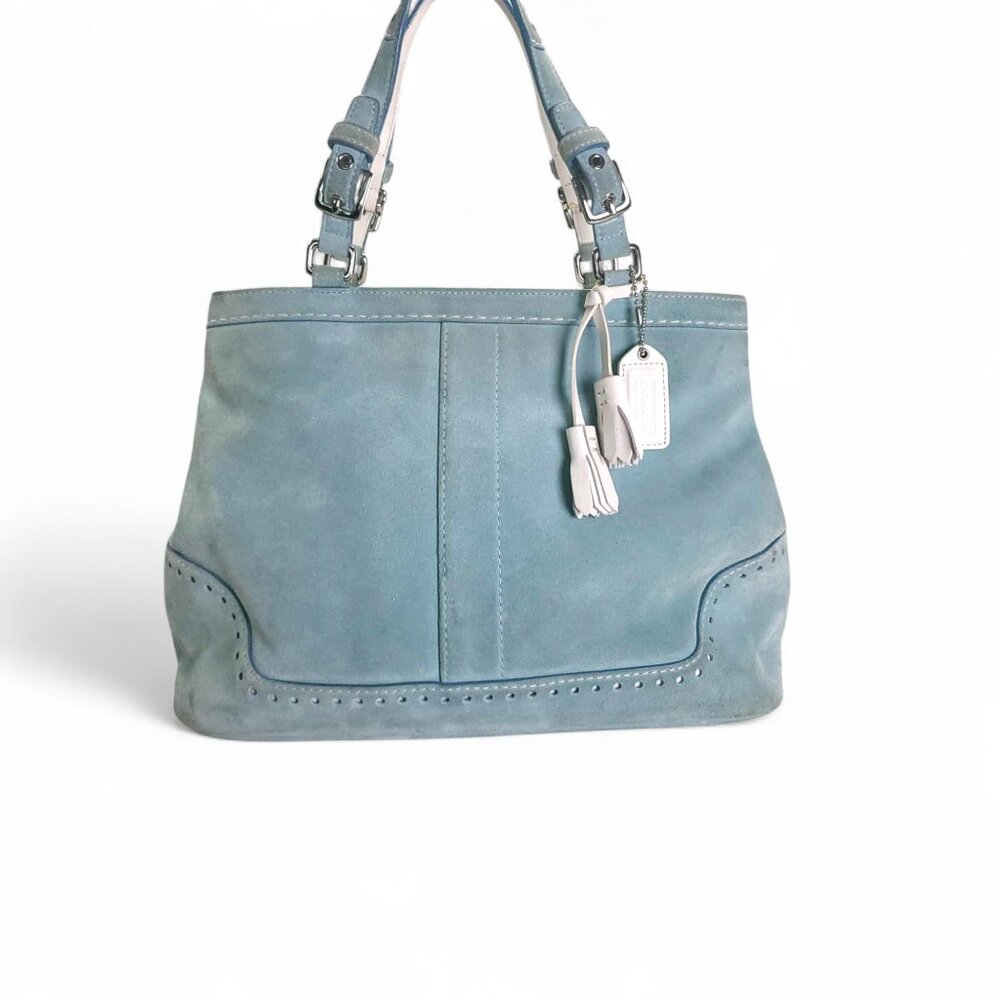 COACH Vintage Hamptons Aquamarine  Y2K Suede Satchel with Wristlet - Picture 4 of 13